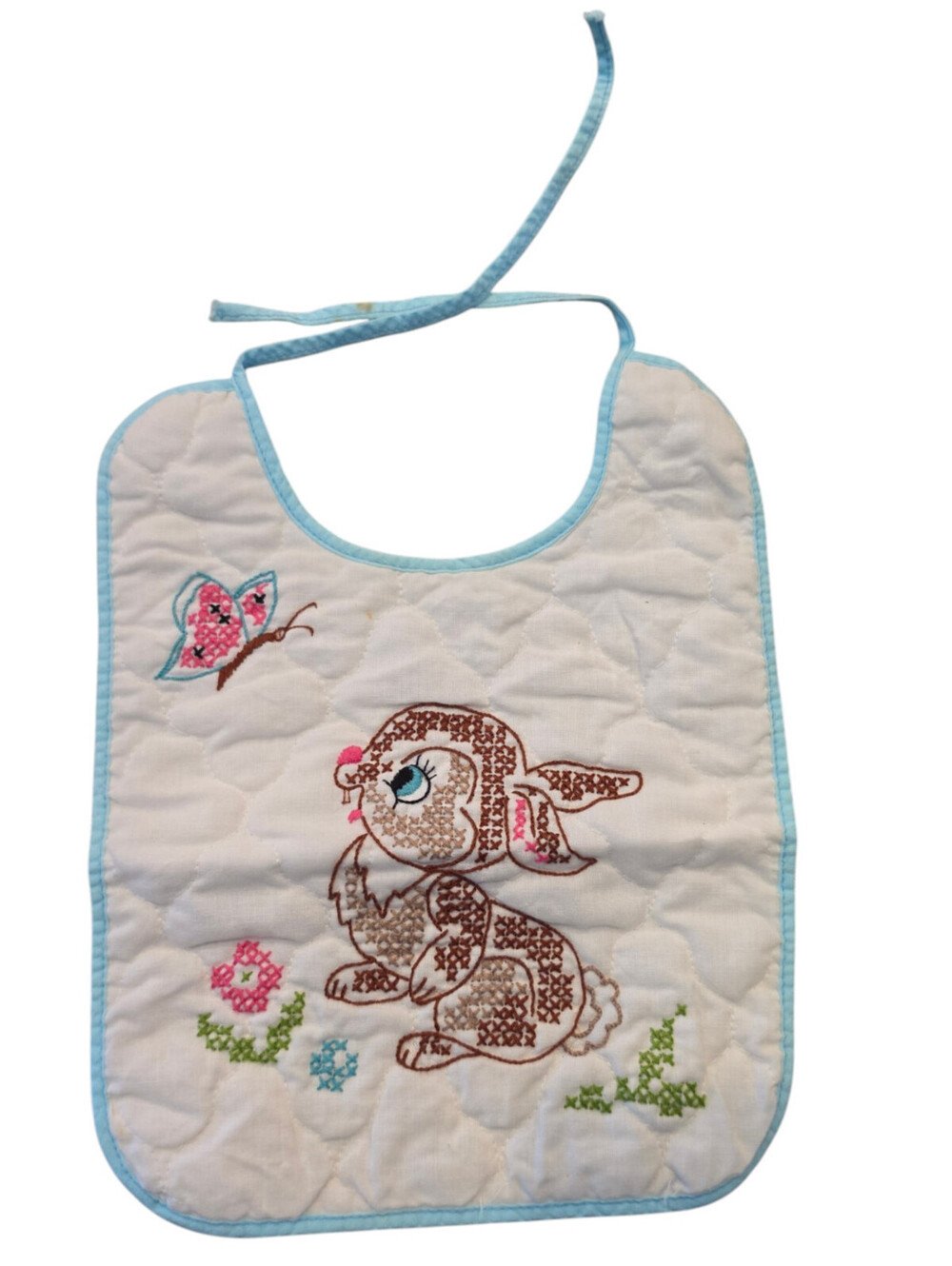 Vtg Disney Bambi Thumper Paragon Needlecraft Quilted Baby Bib Completed 1970s